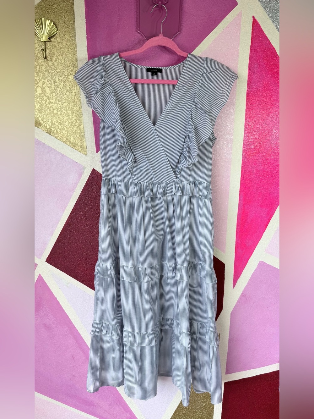 J.Crew Striped Ruffle Wrap Dress Tiered Skirt Sz M